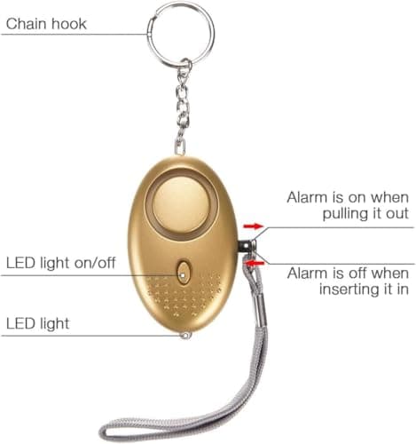 Personal Safety Alarms for Women, Reusable Police Approved 140DB Loud Alarm with LED Light, Small Personal Security Alarm Torch Keychain Safety Security Alarm Panic Rape Attack Safety Tool (Gold) — view 2
