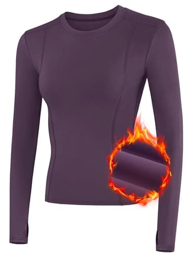 IECCP Long Sleeve Thermal Shirts for Women Thermal Shirt Compression Baselayer Tops Fleece Lined Undershirt Crew Neck Ladies Underwear Base Layer Top Purple S — view 5