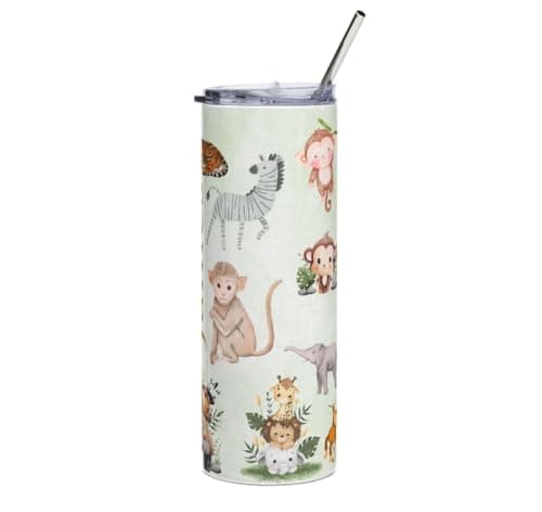 Safari Adventure Personalised Water Bottle, Decorative Animal Theme Design, Reusable Drink Container with Tiger and Jungle Motifs — view 2
