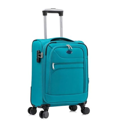 Aerostar Carry-on 20" Lightweight Soft Expandable Suitcase, Hand Luggage 4 Wheels & Combination Lock, 55x35x20cm | Accepted All Airlines easyjet, RyanAir, British Airways (Teal, 36 litres)