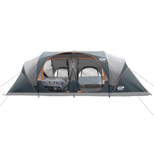 CAMPROS CP 12-Person Family Tent, 3-Room Tunnel Camping Tent, Waterproof