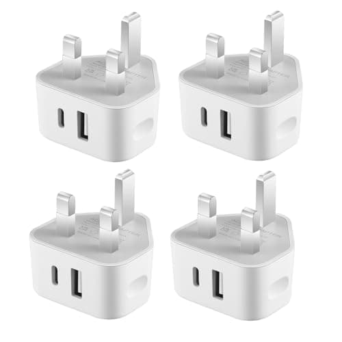 Security-01 4-Pack Dual Port Charger Plug, USB A + USB C, 5V 2.1A 10.5W Wall Power Supply Adapter, Compatible with IP camera, Tablets, MP3 players, E-Readers, Smartphones, Power tools and more, White