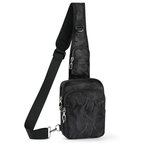 BROADREAM Tactical Sling Bag for Men, Camo Military Backpack Waterproof Crossbody Bag Outdoor Travel, Anti-Theft Cross Body Bag with RFID Blocking for Hiking Camping Hunting (Camouflage Black)