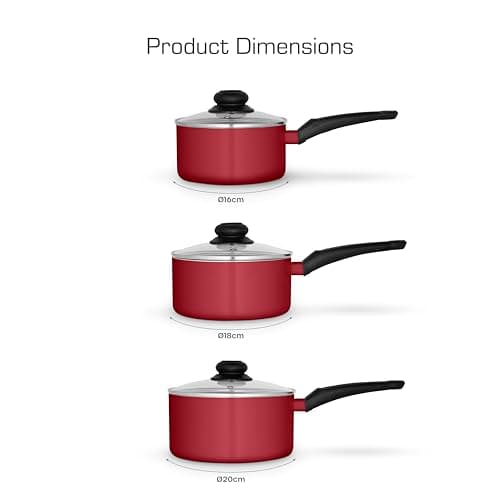 Swan Townhouse 3 Piece Saucepan Set with 16/18/20cm Saucepans, Non-Stick Ceramic Coating, Bakelite Handles, Oven Safe, Red — view 6