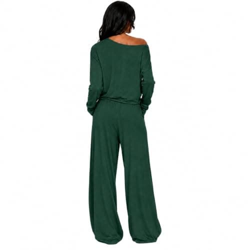 Womens Travel Outfits Green Two Piece with Wide Leg Trousers — view 5