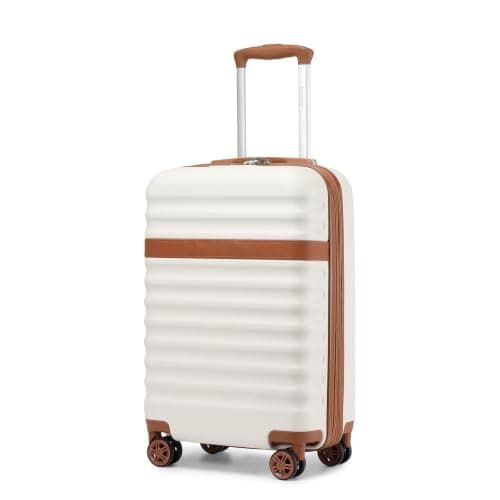 Kono 55x40x20cm Cabin Suitcase 20 Inch Carry On Luggage (Cream/Brown)