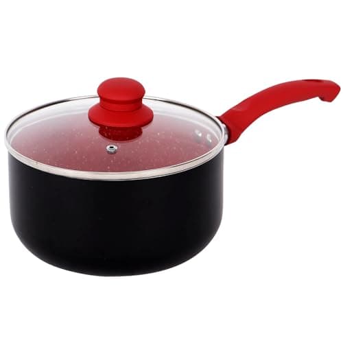 Gr8 Home Aluminium 8 Piece Marble Stone Effect Non Stick Cookware Set Ceramic Induction Frying Pan Saucepan with Lid Cooking Kitchenware (Red) — view 2