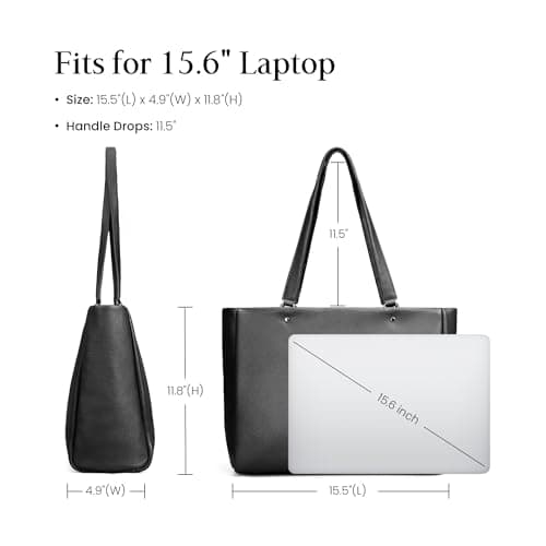 befen Genuine Leather Work Laptop Tote Bag for Women Ladies Totes Shoulder Purses Satchel Handbag with 15" Compartment, Black, M — view 5