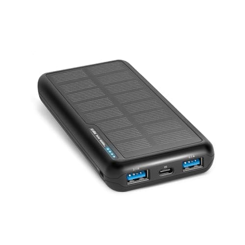 SBS Solar PowerBank, 10000mAh, Power Bank with Solar Panel, Fast Charging, Intelligent Charge (IC), Charging LED, 1 USB-C, 2 USB-A, Portable Travel Charger, Compact Design, Black