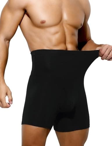 Ckzyrith Men's Thermal Winter Underwear Cotton Warm High Waist Compression Shapewear Underwear Belly Control Boxer Trousers with Open Fly, black, M