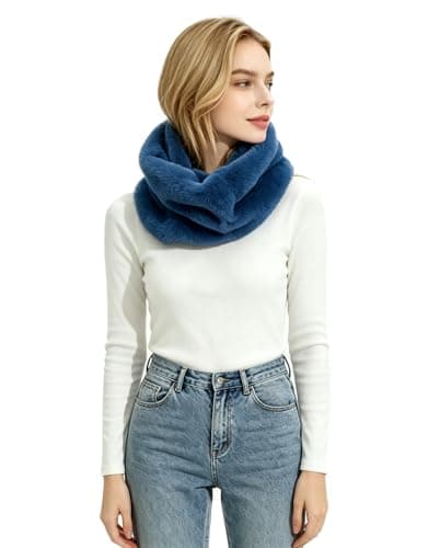 Lina & Lily Solid Colour Faux Fur Women's Infinity Scarf Winter Neck Warmer Snood (Teal Blue) — view 4