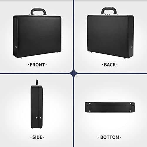 HAESTUS Leather Briefcase for Men with Combination Lock, Classic Hard Shell Attache Case in Black, Fits 16 Inch Laptop — view 3