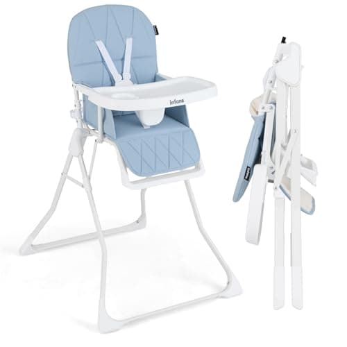 INFANS Baby High Chair, Quick One-Hand Fold Highchair for Babies and Toddlers with Adjustable Footrest Removable Dishwasher Tray PU Seat, Compact Highchairs for 6-36 Months (Blue)