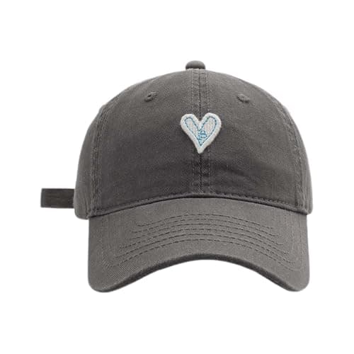 Couple's Heart Embroidered Baseball Cap Soft Hat for Women Men,Soft Cotton-Polyester | Heart Embroidery | Adjustable Strap | Unisex Winter Fashion Grey
