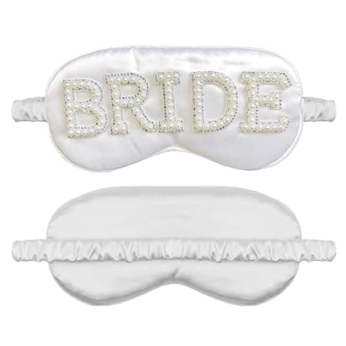 TRIXES Bride Sleep Mask, Rhinestones and Faux Pearls, Bride to Be Gifts, Hen Party Presents