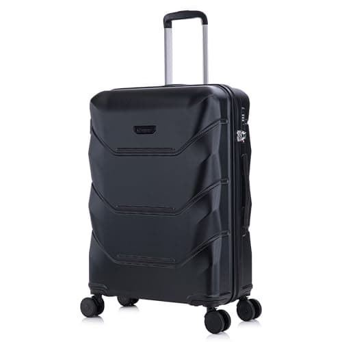 Rocklands® Medium Suitcase Hard Shell Thick ABS with TSA Combination Lock, 4 Dual Spinner Wheels, Lightweight Luggage Durable Travel Trolley Case (Black, Medium 24 Inch)