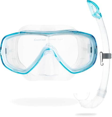 Cressi Single Lens Mask & Snorkel Set - Tempered Glass Diving Mask - Snorkel Set Adults for Pools & Sea - Quick-Adjust Buckles for Scuba Diving Equipment - Transparent/Aquamarine - Combo Set