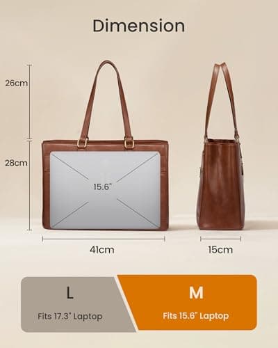 LOVEVOOK Laptop Handbags for Women, 15.6 Inch Large Tote Bag Ladies Work Bags with Compartments, Vintage-Style Leather Laptop Bags Womens Handbag Shoulder Bag for School Office Business, Brown — view 6