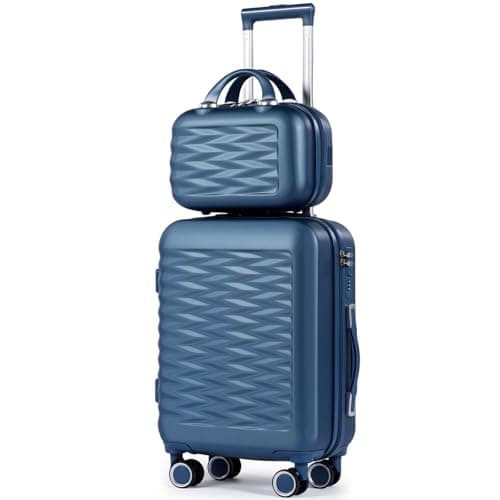 H.yeed 20 Inch Cabin Suitcase with 12 Inch Vanity Case Lightweight ABS Hard Shell Suitcase Trolley Luggage Travel Case with Spinner Wheels (Navy Blue, 2 pc Set)