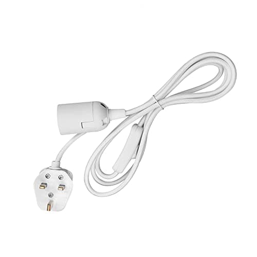 Wowsale Pendant Light Ceiling Lighting Fitting, E27 Lamp Holder Suspended Pendant Light Fitting Kit, 2 Core Gold Fabric Cable Plug with On/Off Switch- UK Plug (White, 2m)