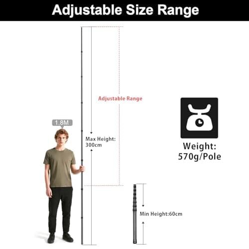 Tent Pole Carbon Fiber, Telescopic Tarp Poles 3m, Camping Adjustable Tarp Poles, Extendable Tent Poles 59.5-300cm, Awning Poles for Camping, Backpacking, Hiking, Canopy & Outdoor Shelter(Set of 2) — view 3