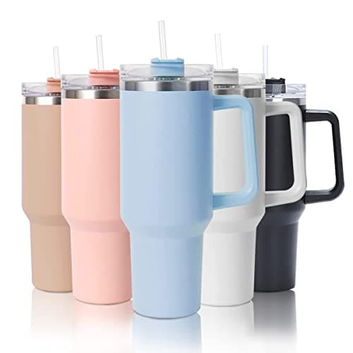 cotton yangda mebiusyhc 40oz Stainless Steel Vacuum Insulated Cup Double Wall Travel Flask Car Coffee Mug Tumbler with Straw with Handle for Hot Iced Coffee, Blue