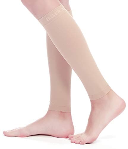 BSERA Calf Compression Socks for Women 2 Pairs 15-20mmHg Calf Support Footless Compression Socks for Periostitis, Varicose Veins, Recovery, Leather/Nude 2 pairs, Medium (Pack of 2)