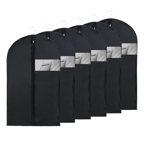 6 PCS Suit Cover, 60x100cm Suit Bag Black Garment Bags Dust Proof Foldable Washable Lightweight Cover Bags Suits Protector with Zip for Travel Home Storage