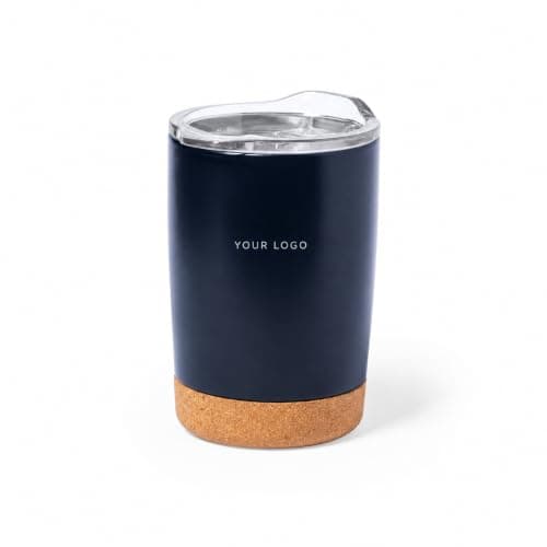 Personalised 380ml Stainless Steel Thermal Cup with Natural Cork Base & Transparent Lid - Double Wall Insulated Coffee Tumbler for Office & Travel