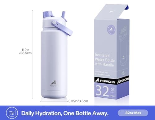 POWCAN Insulated Water Bottle with 2-in-1 Straw and Spout Lid, Keep Cold 24H, Leak-Proof, Fits in Car Cup Holder, Stainless Steel Water Bottle for Sports, School, 946 ml, Lupine — view 5