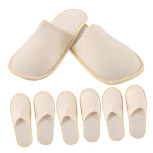 AUTSUPPL 6 Pairs Foldable Travel Slippers Cotton Linen Khaki