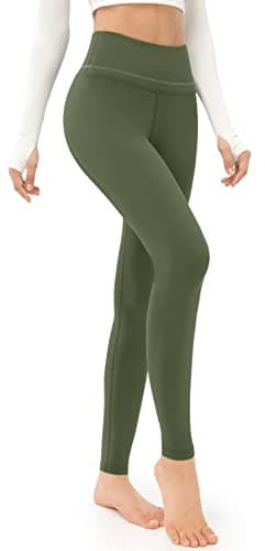 JOYSPELS Womens Thermal Fleece Lined Leggings, Warm High Waisted Gym Winter Leggings, Winter Yoga Pants for Women with Pockets UK - Army Green - S