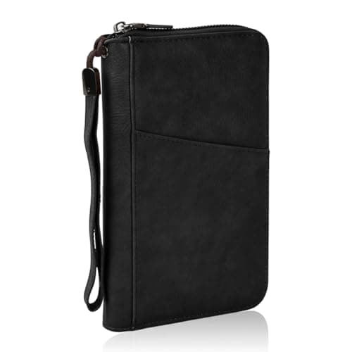 Amexo Travel Wallet Family Passport Holder RFID Blocking Travel Document Organiser Waterproof Holiday Passport Case for ID Card Credit Cards Flight Tickets Money Coins Gifts for Men Women (Black) — view 2