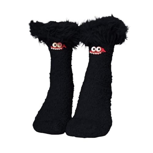 3D Animal Socks Women Teenage Girls Gifts Knit Sloth Hugging Novelty Funny Soft Warm Thermal Slipper Socks Ladies Knitted Home Bed Sock Cute Christmas Presents Black