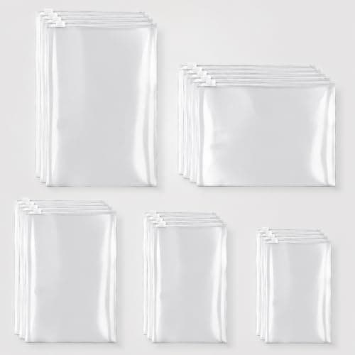 25Pcs Reusable Zip Lock Bags, 5Sizes Waterproof Travel Clothes Storage Bags