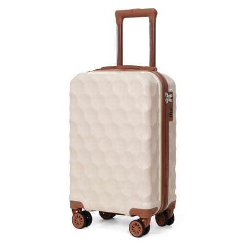 Aklsvion Carry On Suitcase 20 Inch Hand Luggage Travel Trolley Case Cabin Suitcase PC Hardshell Travel Luggage 4 Spinner Wheels Wet Pocket Cabin Bag for Business Travel Fits Ryanair, Easyjet (Beige)