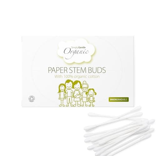 Simply Gentle Organic, Cotton Buds - 100% Organic Cotton & FSC Paper Stems - for Cleaning Delicate Areas Around Eyes and Outer Ears - Eco Friendly & Biodegradable - 200 Buds