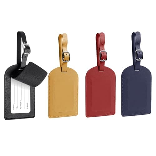 MeiLang 4Pcs Leather Luggage Tags, Suitcase Labels w/Privacy Cover, Adj