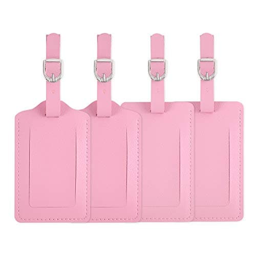 Vigorport Luggage Tags, 4 Pack Leather Luggage Tags, Privacy Protection Travel Bag Suitcase Labels Suitcase Tags (Pink)