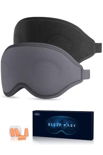 Aosun Sleep Mask, 2 Pack of Super Soft and Comfortable Eye Mask for Sleeping, 100% Blackout Sleep Aid Eye Mask for Men & Women with Adjustable Straps, Suitable for Travel, Night Sleeping, Nap