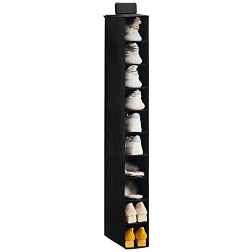YOUDENOVA Hanging Shoe Rack 10-Shelf Shoes Storage for Wardrobe Collapsible Hanging Shoe Organizer Slim Organiser Durable Fabric Wardrobe Storage Solutions for Shoes,Clothes,Hats - Black