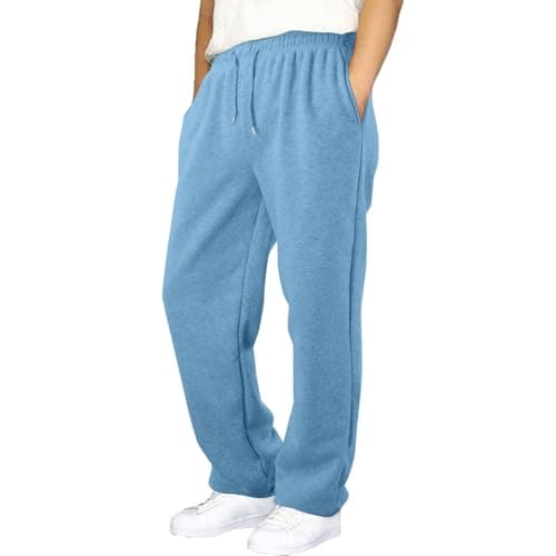 Black School Trousers Boys Casual Jogger Straight Leg Sweatpants Elastic Waist Tracksuit Bottoms for Kids Open Hem Wide Leg Trousers with Drawstring Ideal for Back to School (Light Blue, 13-14 Years) — view 4