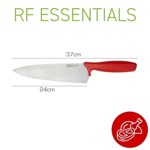 Rockingham Forge Essentials Red Handle Chef’s Knife 24cm for Raw Meat - Coloured Knives for Food Hygiene, Allergen and Intolerance Food Preparation - Colour Coded Stainless Steel Kitchen Knives — view 2
