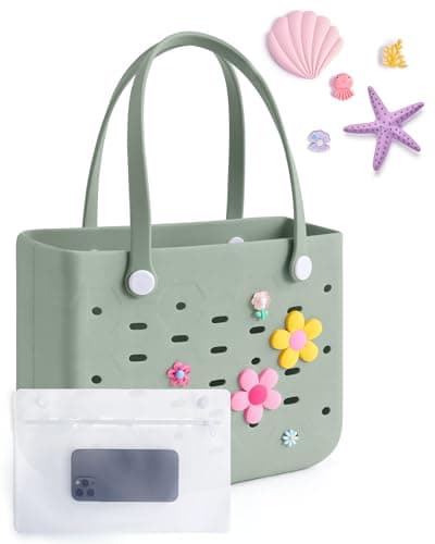 bagsmart Beach Bag for Women, Water-resistant Rubber Tote Bag with DIY Accessories and detachable wet pocket, Sandproof Vacation Essentials for Summer Swim Cruise Pool
