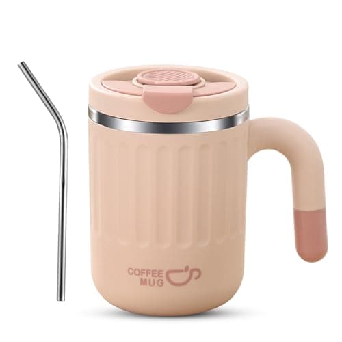 Insulated Coffee Cup, 480ml Travel Mug with Handle, Mug with Lid, Pink