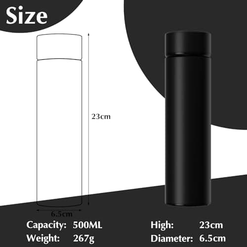 Homealexa 500ml Coffee Cups Travel Mugs, Water Bottle Vacuum Insulating Cup 304 Stainless Steel, Touch Screen Temperature Gauge, Smart Mug for Heat and Cold (A-Black) — view 3
