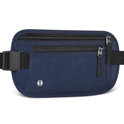 Aucuu Travel Money Belt with RFID Blocking, Ultra-Thin Passport Holder for Travel, Waist Pack Anti Theft, Hidden Travel Wallet Under Clothes to Protect Cash, Credit Cards Passport for Women, Men