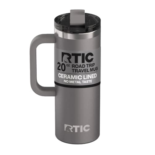 RTIC 20oz Road Trip Travel Mug with Lid and Handle, Ceramic Lined, Graphite