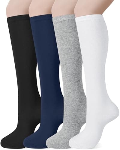 4 Pairs Ladies Knee High Socks Womens 4-7 Autumn Long Cotton Welly Gifts