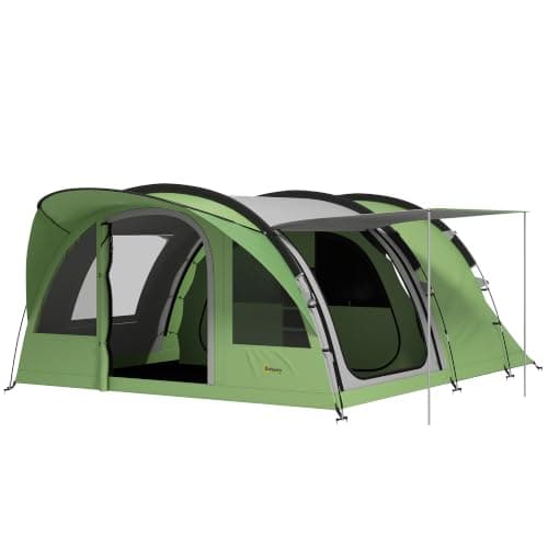 Outsunny 4 Person Easy Setup Family Camping Tent, 2 Rooms Green & Grey
